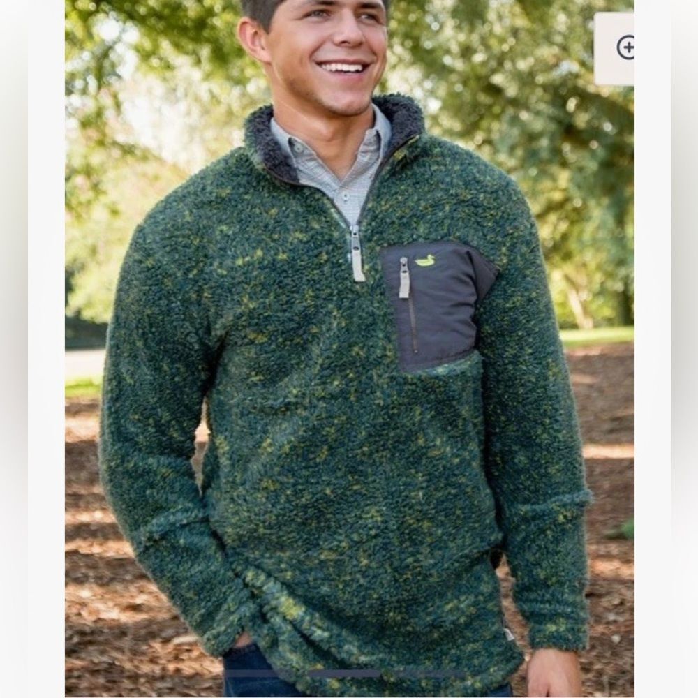 Southern Marsh Blue Ridge Sherpa Fleece Pullover Jacket Blue Pocket Green Size M